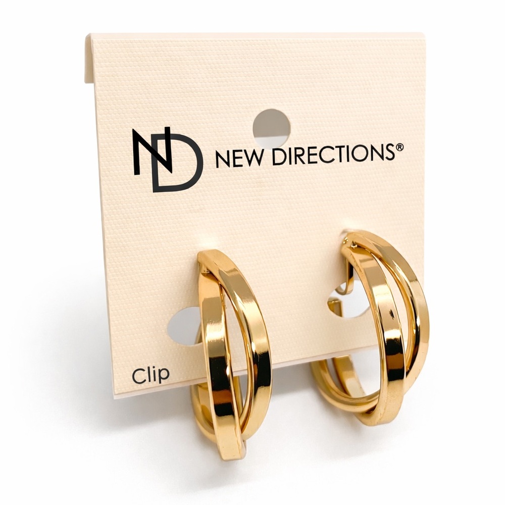 NWT New Directions Gold Tone Double Hoop Clip-On Earrings